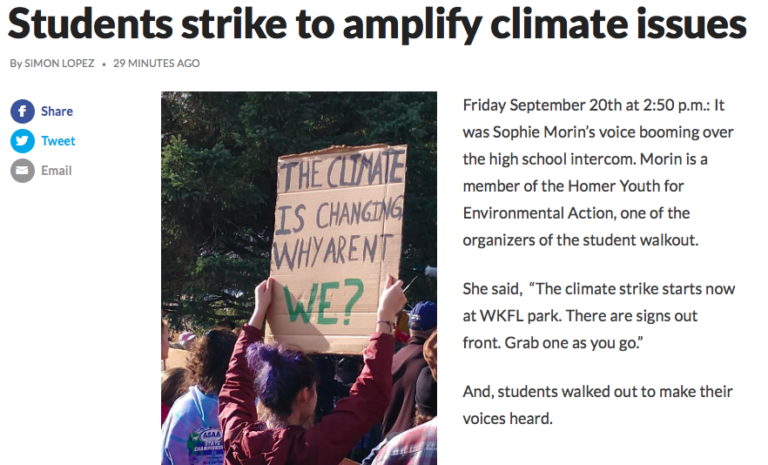 Homer High School allows student to use school intercom to call climate strike