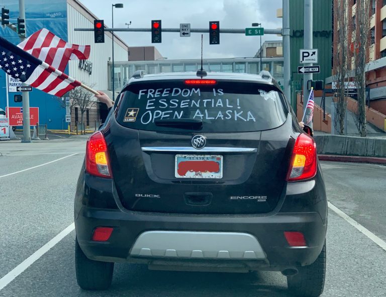 Rolling protest through Anchorage draws hundreds