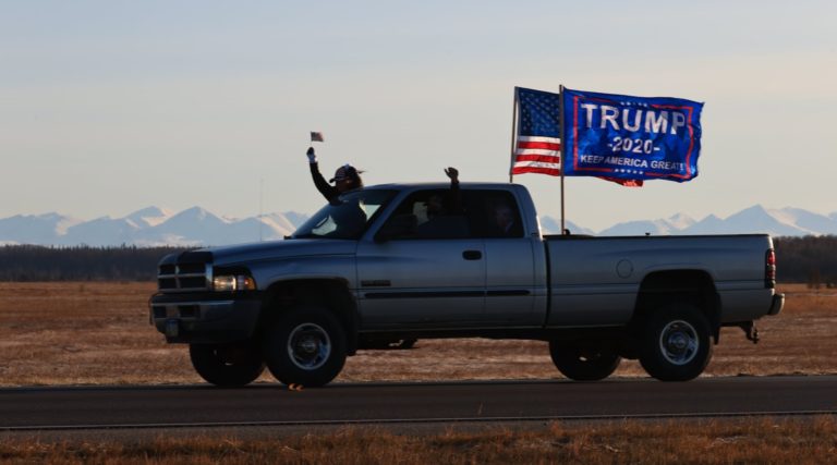 Kenai Trump supporters ride the loop, flags flying high