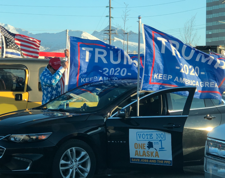 Anchorage: Brisk breeze, and warm turnout for (yet another) Trump rally