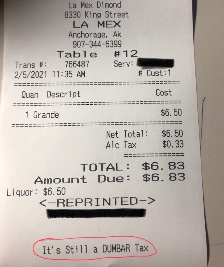 Restaurant forced by Municipality to remove ‘Dunbar tax’ from receipt