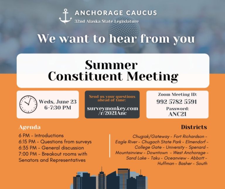 Event: Anchorage legislative constituent meeting will once again be remote, via Zoom