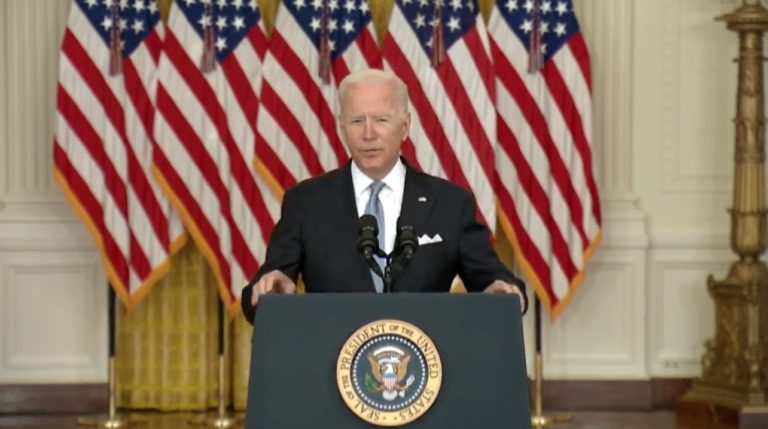 Biden blames Trump and takes no questions