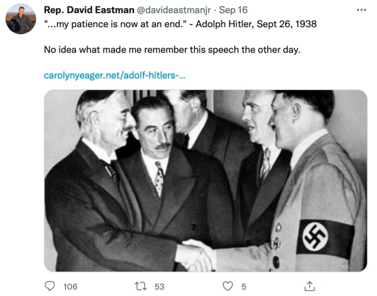 Rep. David Eastman compares Biden’s ‘patience is wearing thin’ quote to Hitler, and the Left goes nuts and calls him a Nazi