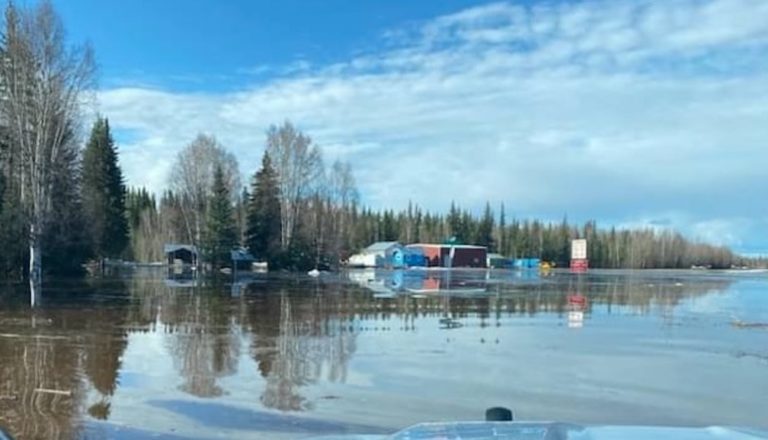 Dunleavy hops on helo and heads to Manley to survey flood, declares disaster as ice jams, waters rise