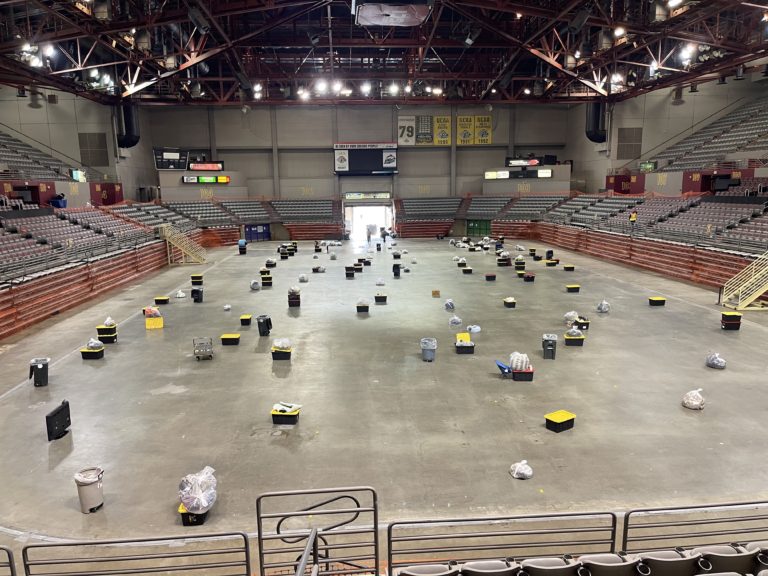 Sullivan Arena is emptied of homeless, as an urban campground absorbs them and others squatting in fire-prone woods throughout Anchorage
