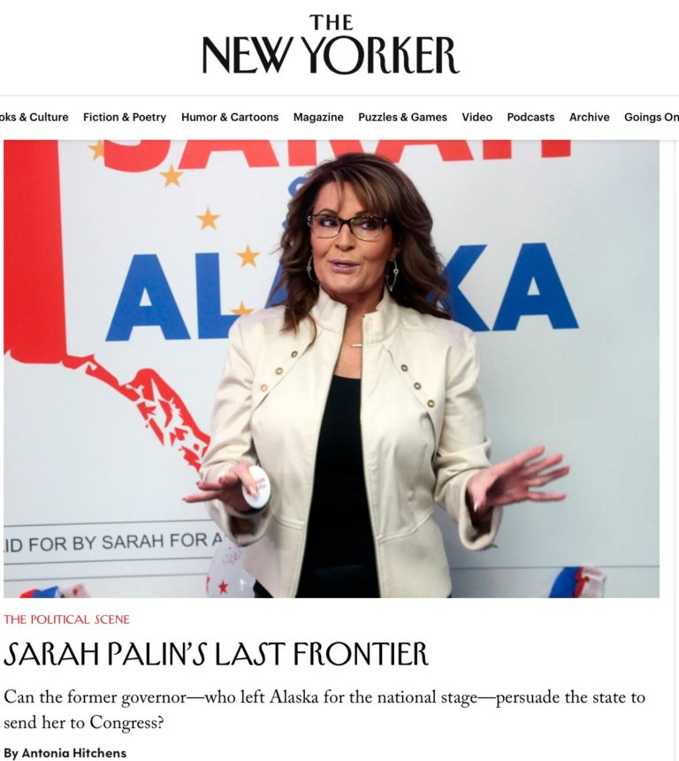 Notes from the trail: Broken machines, sign waving, and The New Yorker’s opus on Sarah Palin