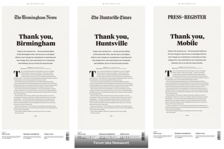 Three top Alabama newspapers ended print editions