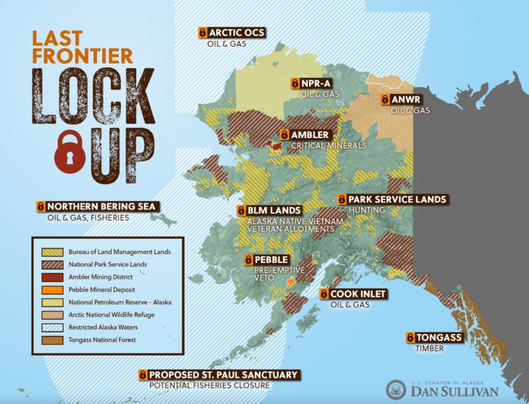 Map Sen. Sullivan gave to president Friday tells the story of how Biden has locked up Alaska in just two years