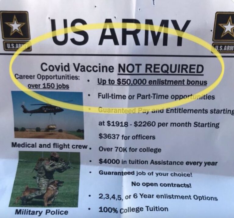 Army recruiters now boldly advertising that no Covid vaccination is required to join military
