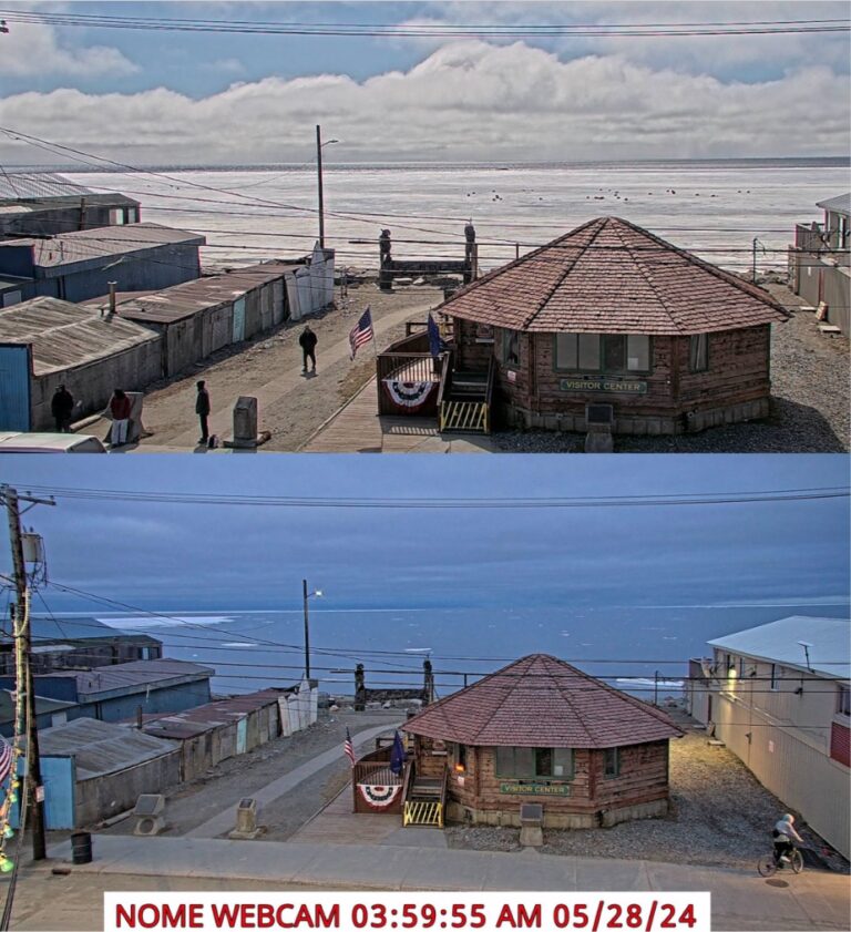 Watch video of ice breaking away from shore in Nome