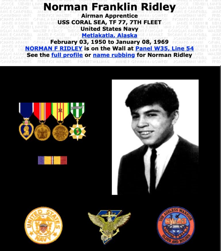 Who were the 58 Alaska men who died in Vietnam? Norman Ridley of Metlakatla was one