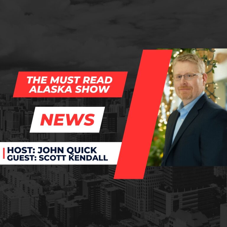 Scott Kendall at the mic on the Must Read Alaska Show, talking about ranked-choice voting