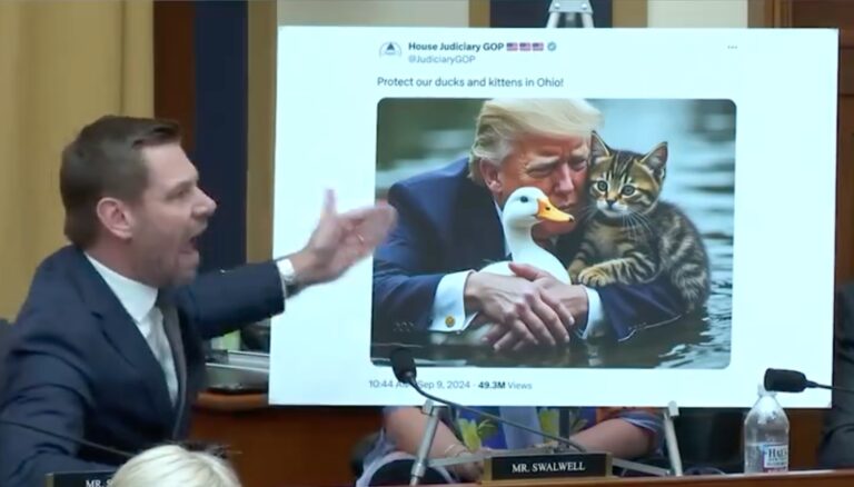 Watch: Peltola’s fundraising pal Rep. Eric Swalwell’s meltdown in committee over Trump cat meme jokes
