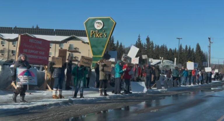 Democrats protest Trump in Fairbanks, but Republicans kill them with constitutional kindness