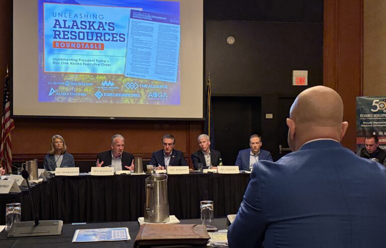 Top Trump officials visit Alaska to push energy projects; Murkowski ducks press questions