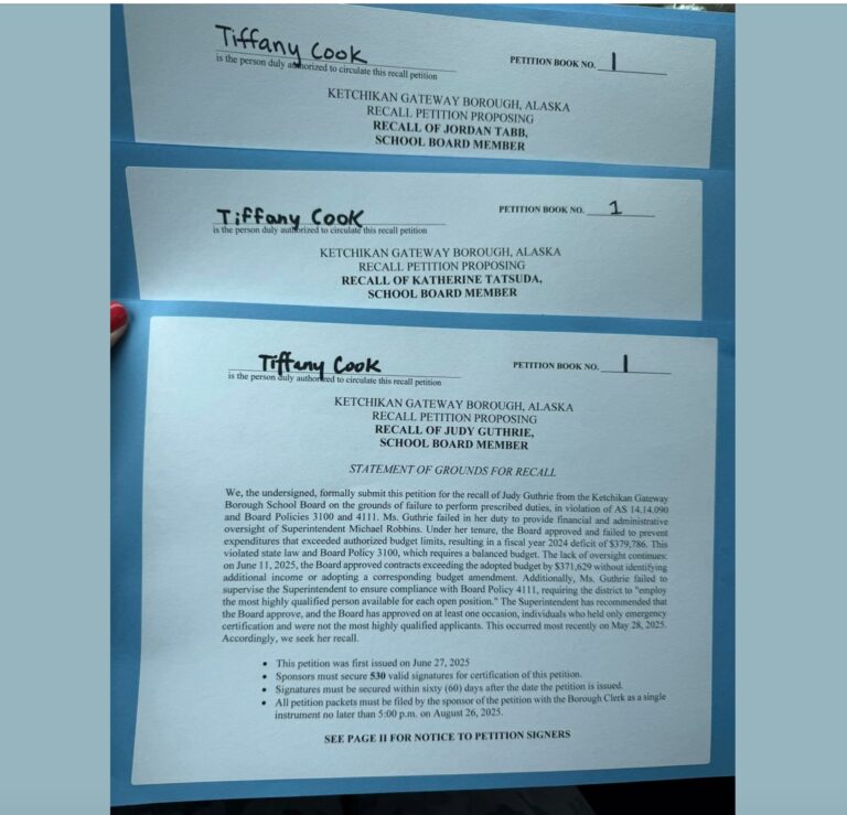 Signature issue: Ketchikan Clerk approves recall petitions against three school board members Signature issue: Ketchikan Clerk approves recall petitions against three school board members