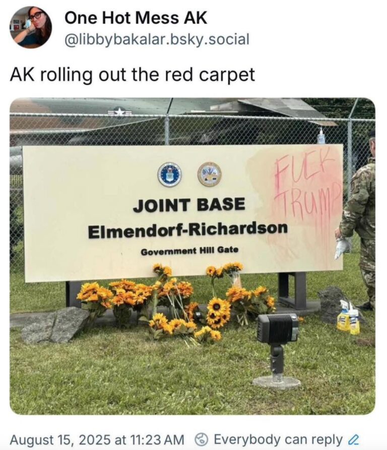 One arrested for defacing JBER welcome sign during Trump visit