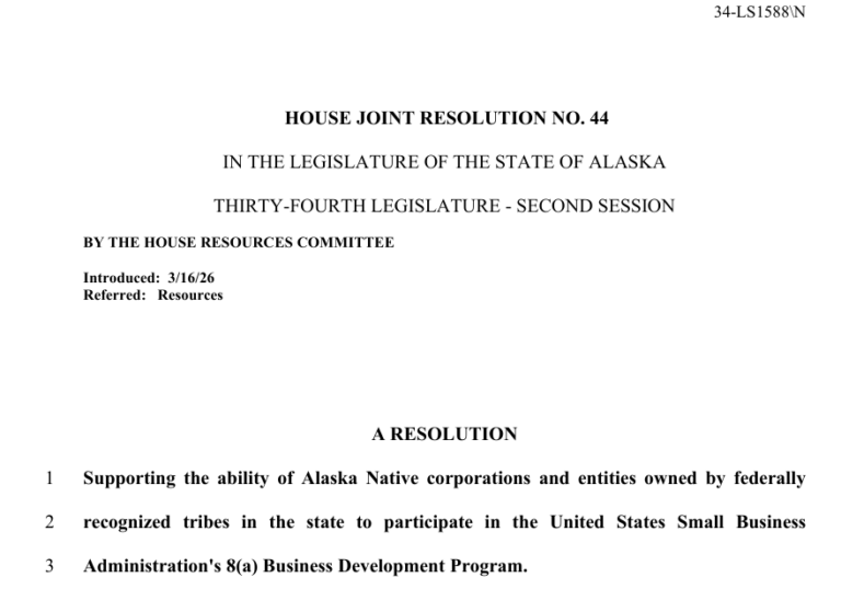 President of ANSCA Regional Association Issues Statement After Legislature Unanimously Passes 8a Program Resolution