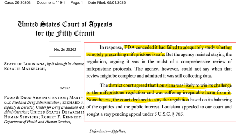 Federal Court Reinstates In-Person Requirement for Abortion Drug After FDA Admits Deficient Research
