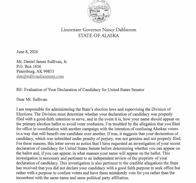 Alaska Lt. Governor Investigates Validity of Petersburg Dan’s Filing for U.S. Senate Against Incumbent Dan Sullivan