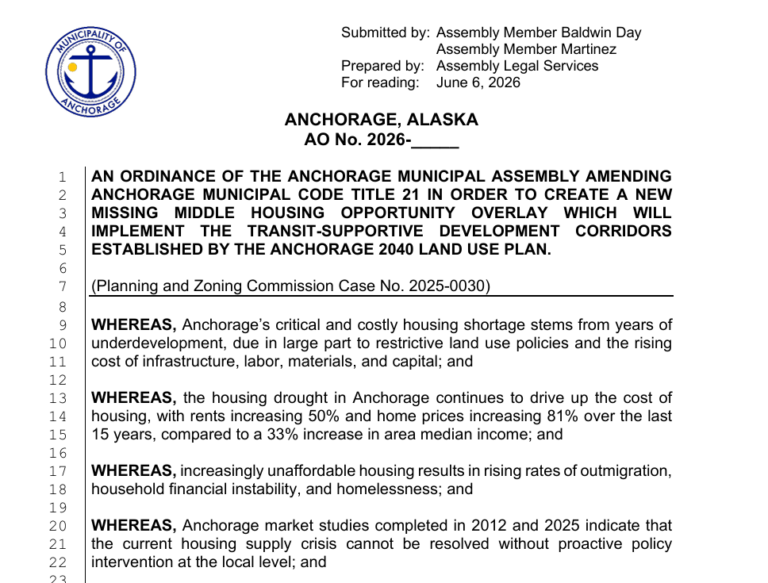 Anchorage Assembly to Consider New Ordinance Aimed at Developing “Missing Middle Housing”