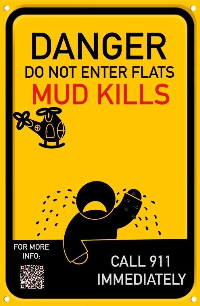 mudflat warning sign
