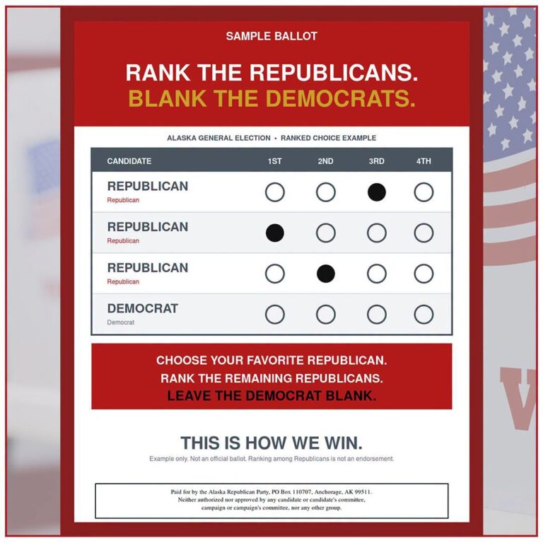 Alaska Republican Party election guidance: rank the Republicans, repeal RCV, SHOW UP